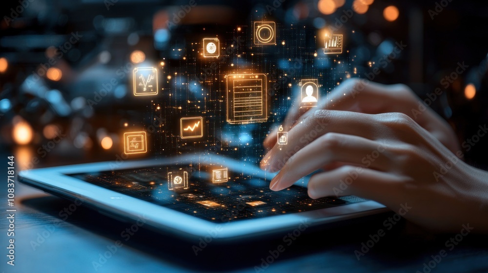 Aufkleber hand interacting with digital interface on a tablet