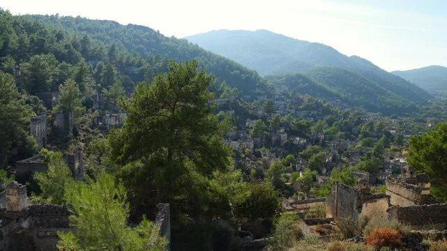 Kayakoy old settlement. It is an old Greek village known as Levissi. Turkiye travel. Fethiye, Mugla city, Turkey - 4k video 