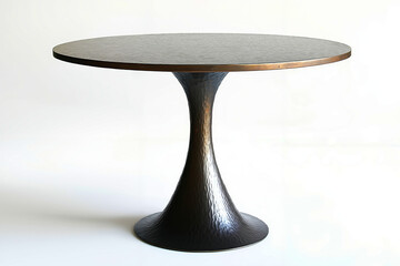 A round table with a metal base on a white background