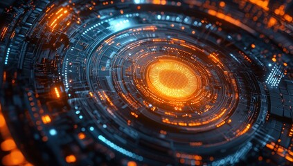Fototapeta premium Abstract Futuristic Technology Interface with Glowing Orange and Blue Lights