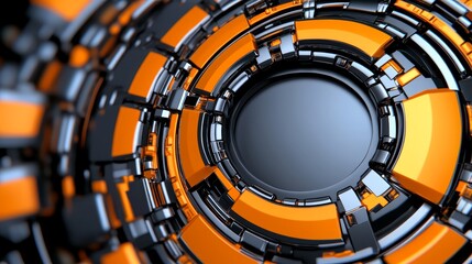 Naklejka premium Abstract Circular Pattern with Orange and Black Geometric Shapes
