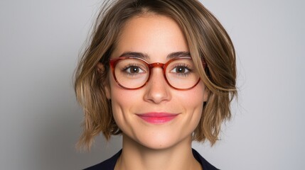 Obraz premium Stylish Woman with Brown Round Glasses Portrait Photo