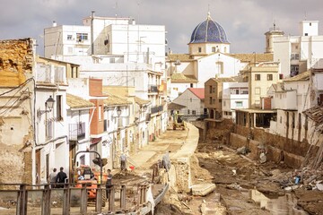 View of Chiva and La Rambla with the destruction left by the great flood caused by the intense...