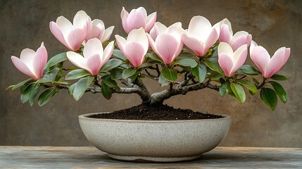 Bonsai magnolia bloom indoor garden plant photography natural lighting close-up floral beauty