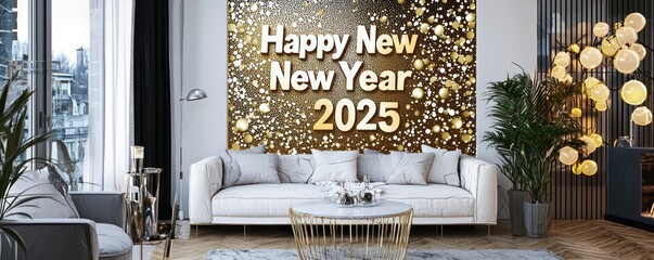 Modern "Happy New Year 2025 "" number concept in stylish art wall format.