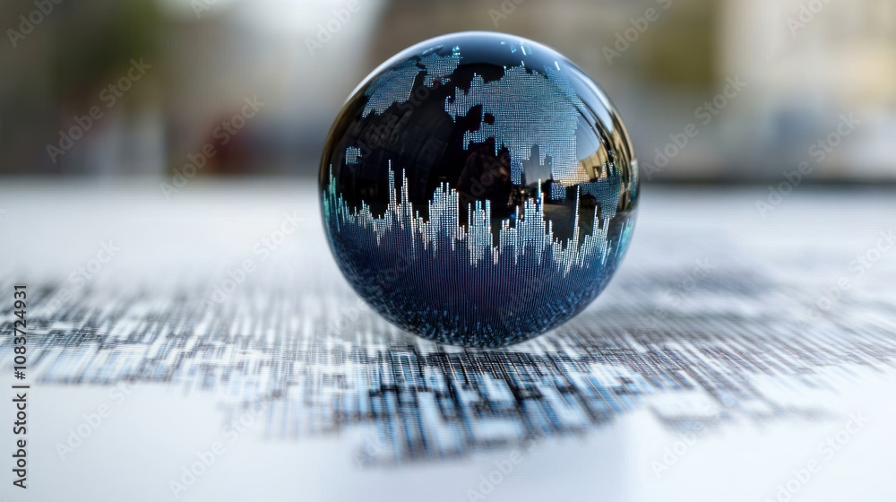 Aufkleber a glass globe depicting a digital earth with data patterns