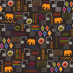 African tribal ethnic pattern, abstract seamless pattern with ornament and african masks