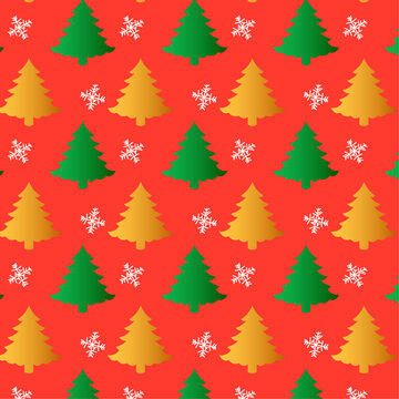 Christmas New Year seamless pattern with snowflakes and fir trees