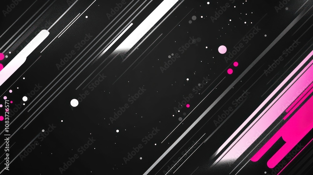 Poster Abstract graphic design featuring dynamic lines and dots on a dark background.