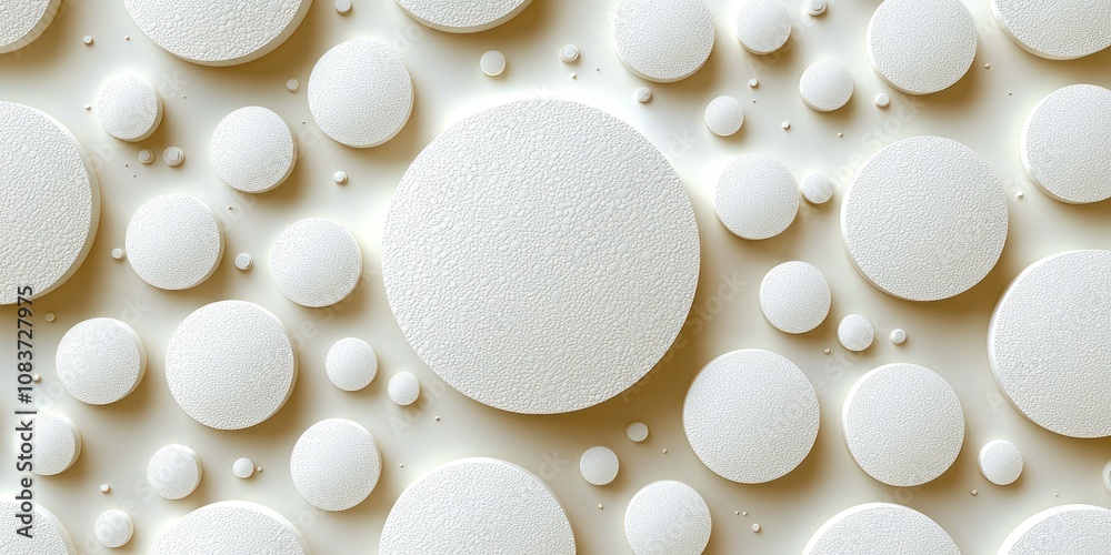 Poster abstract white circles with textured surface on a cream background