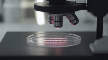 Microscope displaying intricate genetic modification process, symbolizing advanced scientific research and potential for biotechnology breakthroughs.
