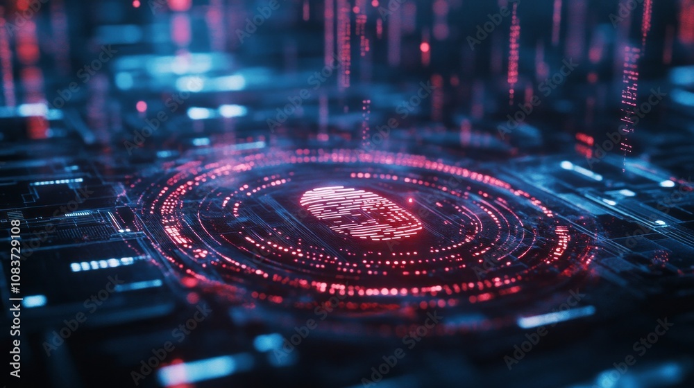 Aufkleber a computer screen shows a red and blue image of a fingerprint