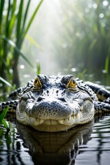 Obraz premium Close View Of Alligator Eye In Natural Habitat.