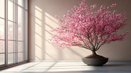 Cherry blossom tree indoor space nature minimalist serene tranquility