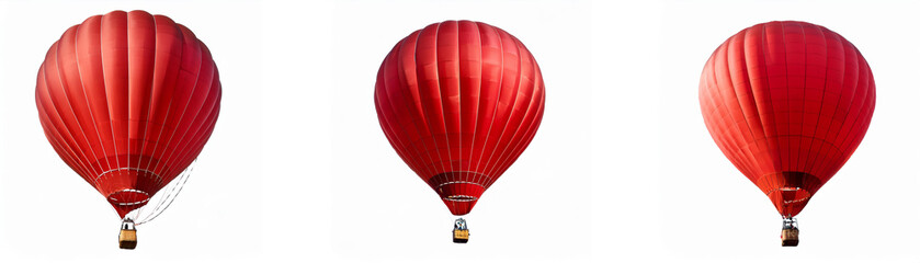 Naklejka premium Three red hot air balloons are displayed in a row, on a white background.