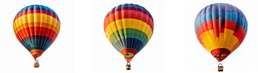 Naklejka premium Three brightly colored hot air balloons are floating against a white background.