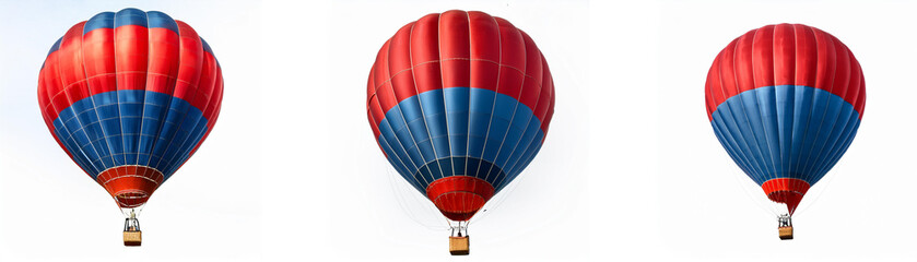 Naklejka premium Three red and blue hot air balloons are against a white background.