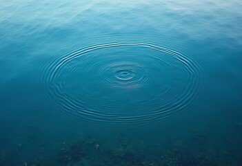 Obraz premium Concentric blue ripples on a calm water surface