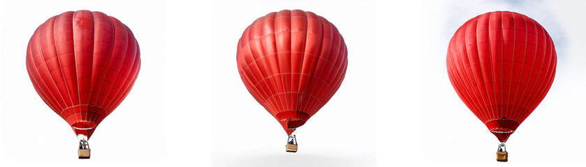 Naklejka premium Three red hot air balloons are floating in the air.