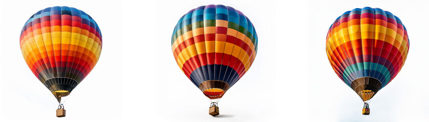 Three colorful hot air balloons against a white background.
