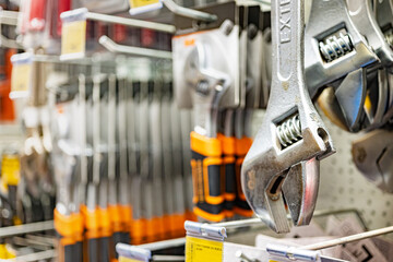 Tools put up for sale in a hardware store