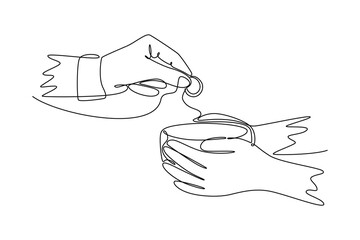Charity and donation concept. Single line draw design vector graphic illustration.