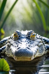 Fototapeta premium Close View Of Alligator Eye In Natural Habitat.