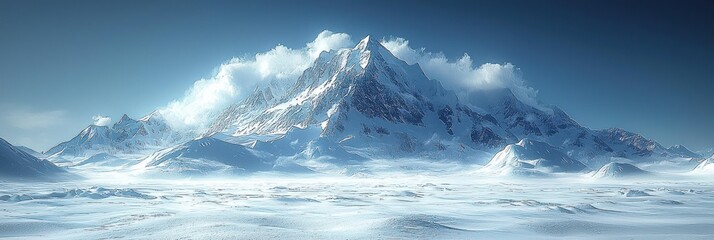 Fototapeta premium Majestic Snowy Mountain Peak with Cloudy Summit