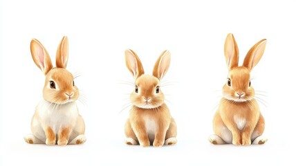 Obraz premium Three adorable bunnies sit in a row, each with soft fur and perky ears, embodying cuteness and charm.