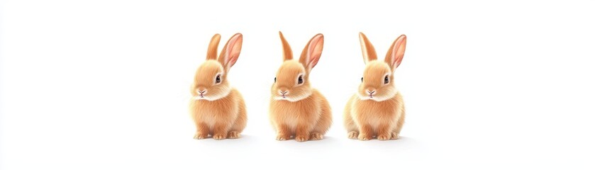 Obraz premium Three adorable brown rabbits sit closely together, showcasing their soft fur and perked ears, embodying cuteness and charm.