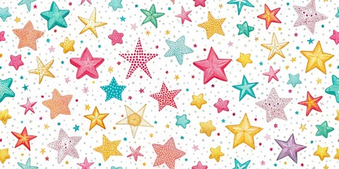 Colorful Hand-Drawn Star Pattern with Dotted Background, seamless, illustration ,pattern