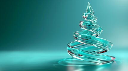 A sleek, modern representation of a Christmas tree in turquoise and reflective metallic finish on a turquoise background.