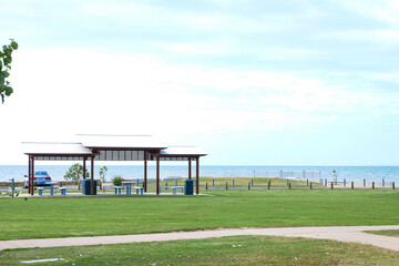 Fototapeta premium Woody Point, Lighthouse and park along the bay, coast in Cleveland suburb, Brisbane, Queensland, Australia 