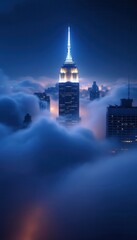 Obraz premium Illuminated Skyline of New York Above the Fog
