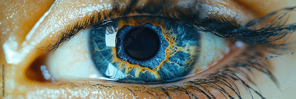 Poster a close-up view of a blue eye with intricate details