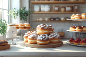 A bakery with a modern minimalist style and a flat design