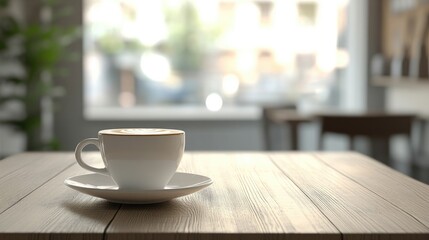 Fototapeta premium A cappuccino on a simple table with a blurred background, perfect for adding text or promotional materials