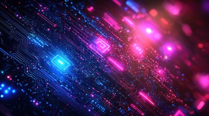 Obraz premium Abstract Circuit Board with Glowing Pink and Blue Lines