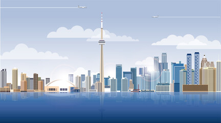 Obraz premium Toronto city skyline on gradient beautiful day sky background. Vector illustration