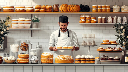 A bakery with a modern minimalist style and a flat design