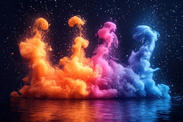 Obraz premium Abstract Colorful Ink Swirls with Glitter in Water