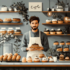 A bakery with a modern minimalist style and a flat design