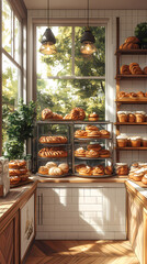 A bakery with a modern minimalist style and a flat design