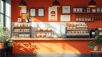 A bakery with a modern minimalist style and a flat design
