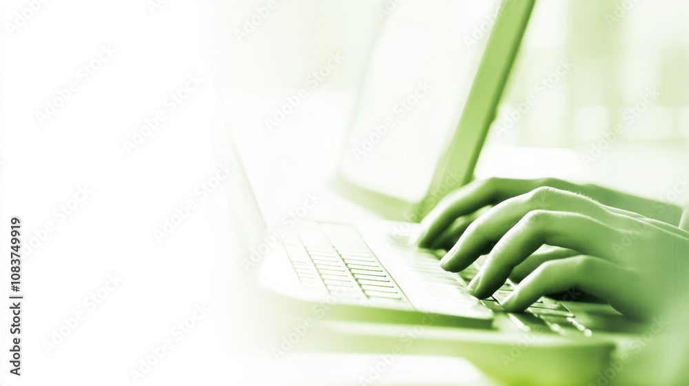 Aufkleber A close-up of hands typing on a laptop keyboard, emphasizing productivity and technology use.