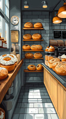 A bakery with a modern minimalist style and a flat design