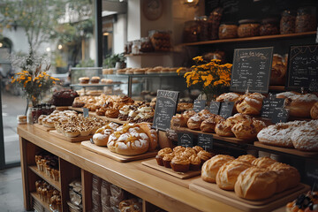A bakery with a modern minimalist style and a flat design