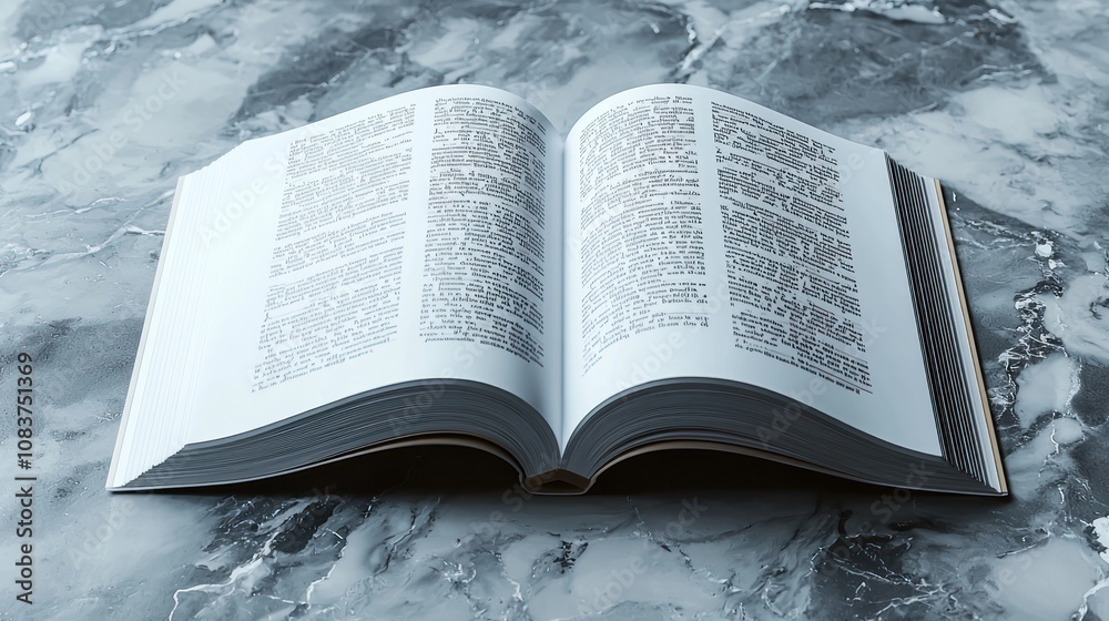 Poster An Open Book with Old-Fashioned Text on a Marble Surface