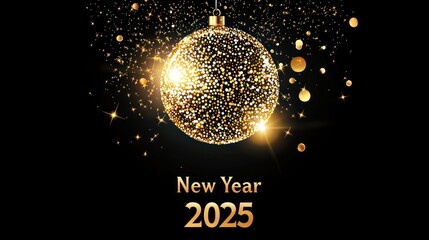 Shimmering disco ball radiating the spirit of " New Year 2025 " against a black background