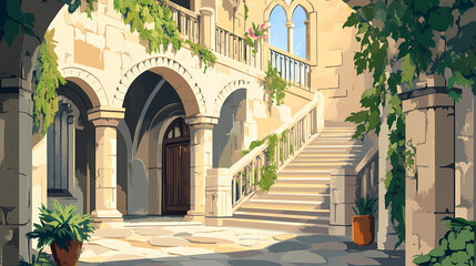Obraz premium Mediaeval building interior. european travel concept background. Renaissance. Illustration